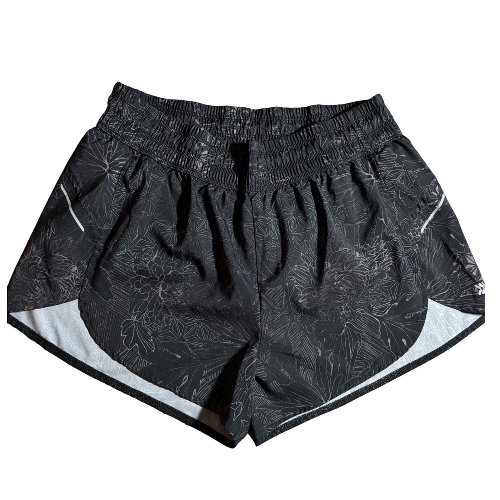 All in‎ Motion Womens L Black Floral Geometric Running Shorts Athletic Liner Gym